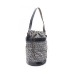 Fendi Shoulder Bag Zucchino Navy Ivory Canvas Leather — view 2