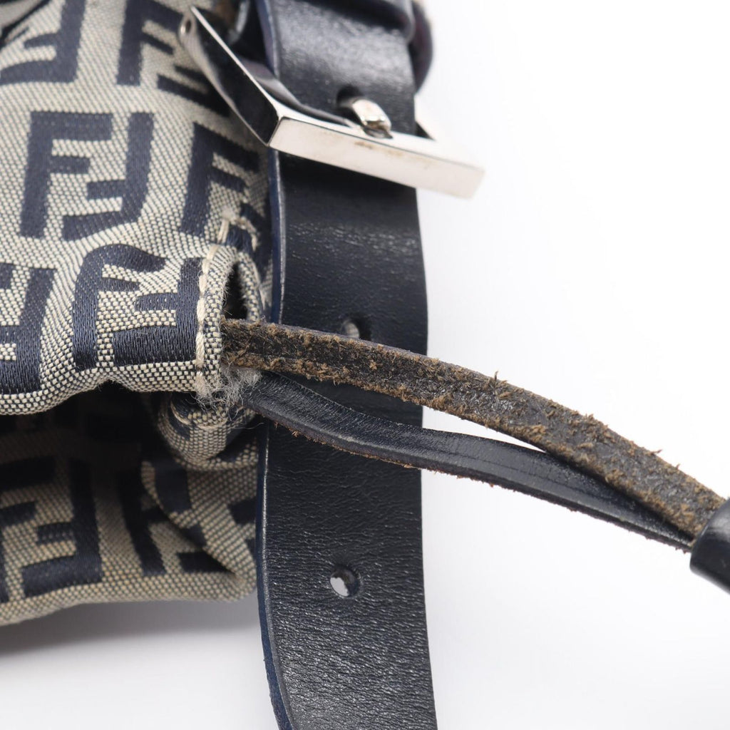 Fendi Shoulder Bag Zucchino Navy Ivory Canvas Leather — view 5