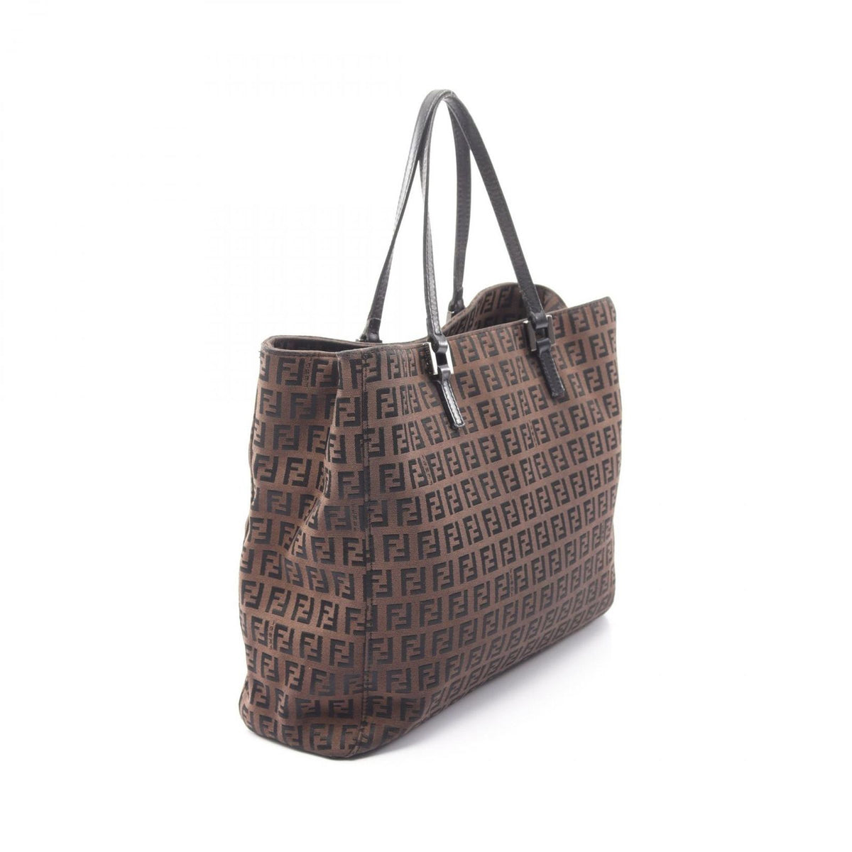 Fendi Tote Bag Zucchino Brown Black Canvas Leather — view 2
