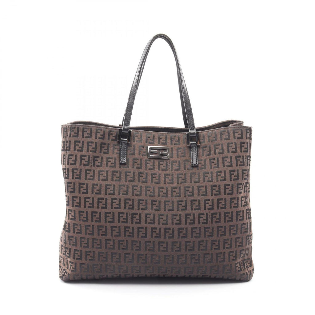 Fendi Tote Bag Zucchino Brown Black Canvas Leather