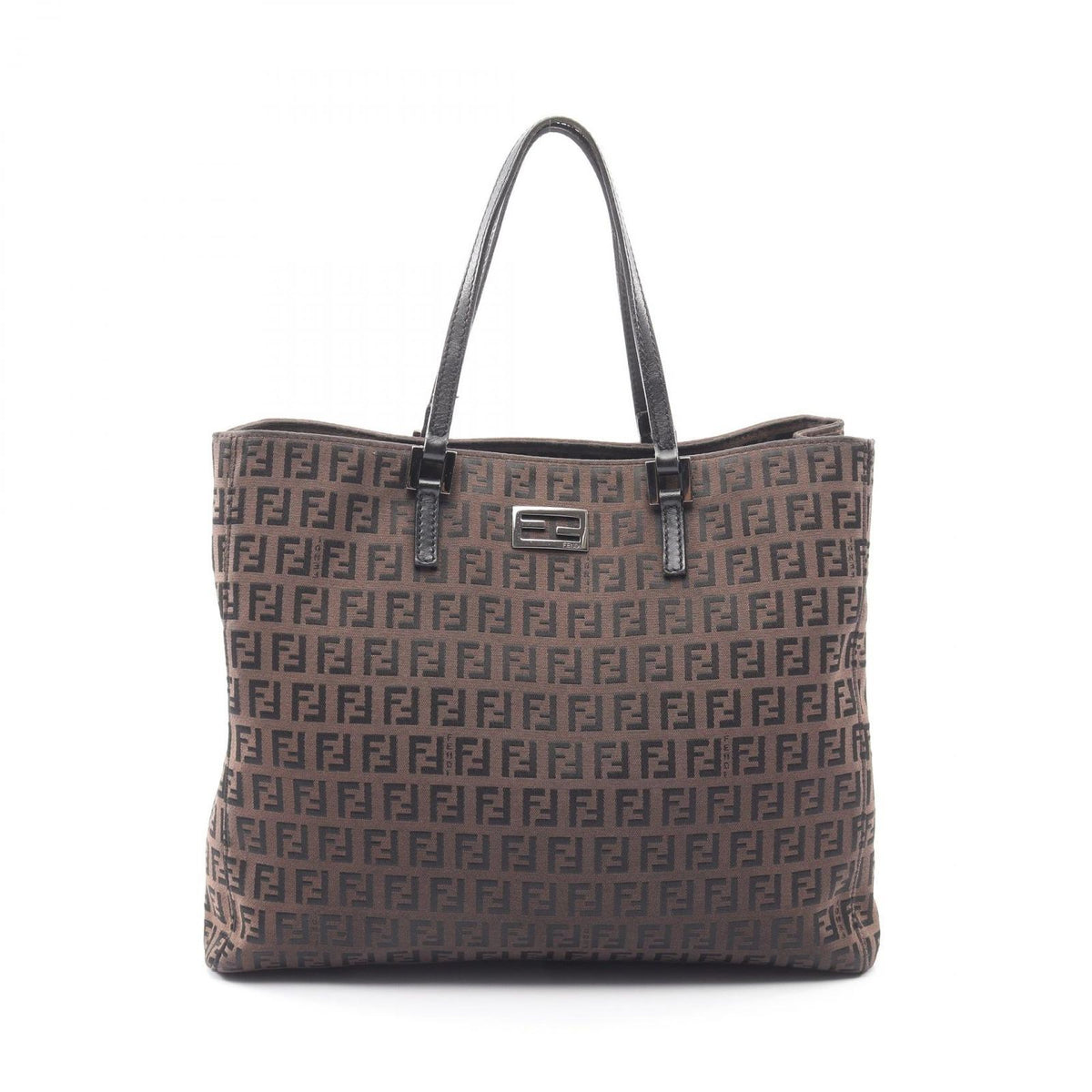 Fendi Tote Bag Zucchino Brown Black Canvas Leather