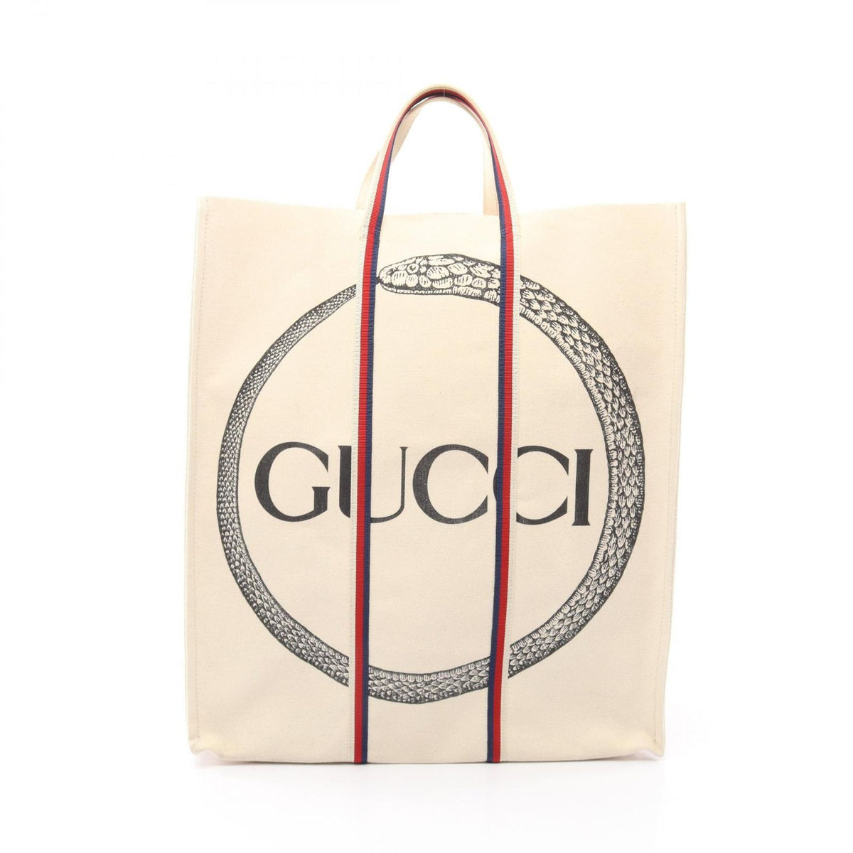 Gucci Tote Bag Ouroboros Ivory Navy Red Canvas Square