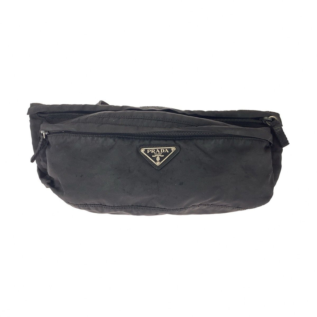 Prada Tessuto Black Silver Nylon Belt Bag