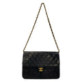 Chanel Shoulder Bag Quilted Black Chain Gold Push Lock Flap Lambskin