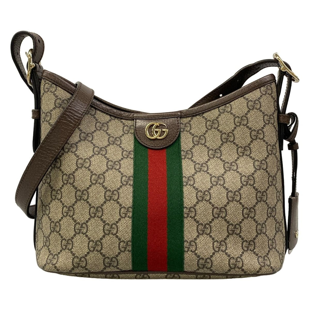 Gucci Shoulder Bag Ophidia Beige Dark Brown Leather