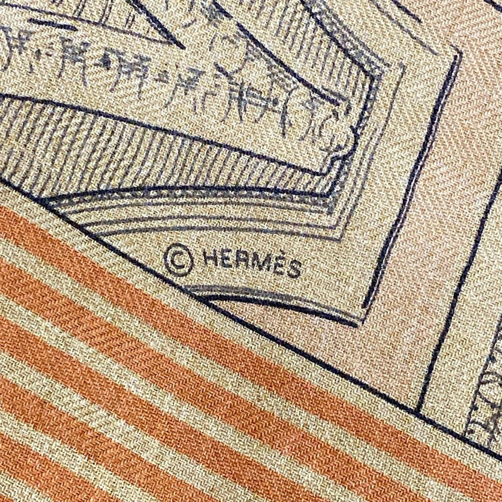 Hermes Shawl Carre 140 Beige Orange Multi Grand Theater Nouveau Cashmere Silk — view 2