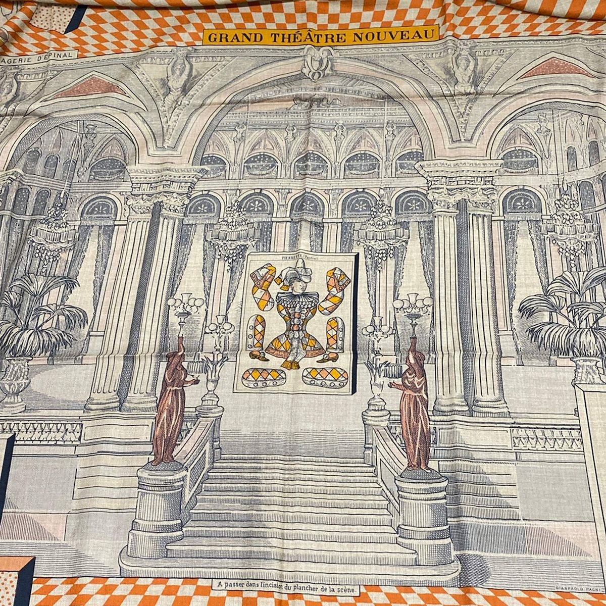 Hermes Shawl Carre 140 Beige Orange Multi Grand Theater Nouveau Cashmere Silk — view 4