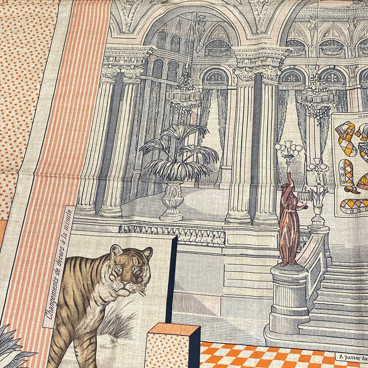 Hermes Shawl Carre 140 Beige Orange Multi Grand Theater Nouveau Cashmere Silk — view 5