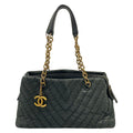 Chanel Tote Bag V-stitch Navy Chain Shoulder Vintage Gold Leather