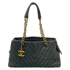 Chanel Tote Bag V-stitch Navy Chain Shoulder Vintage Gold Leather