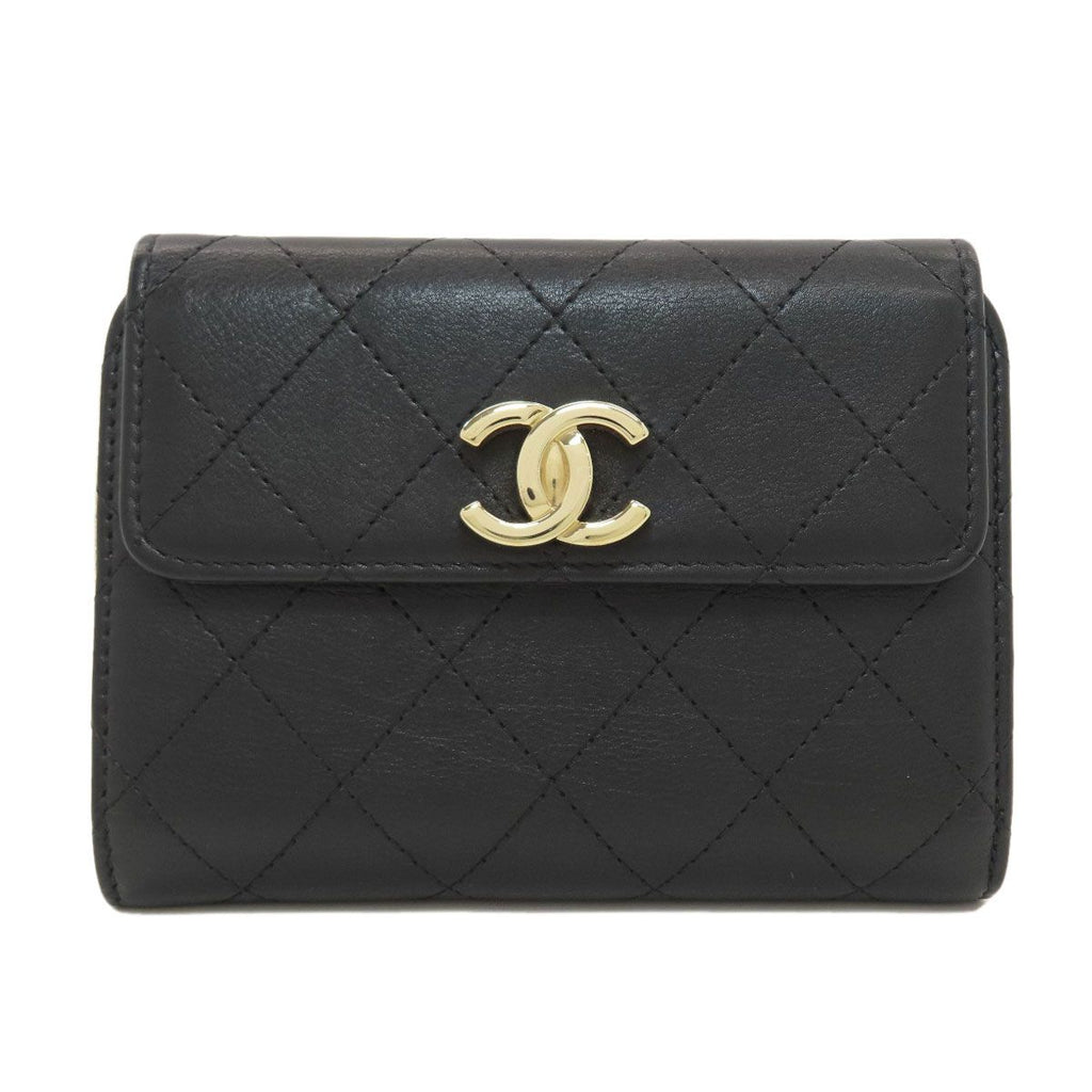 Chanel CC Logo Quilted Gold Bifold Wallet Calfskin