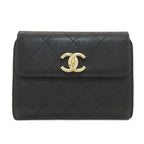 Chanel CC Logo Quilted Gold Bifold Wallet Calfskin