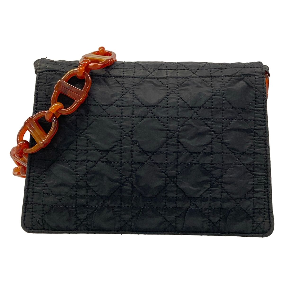 Dior Shoulder Bag Cannage Stitch Black Brown Plastic Chain