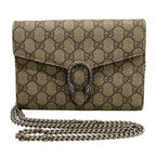 Gucci Wallet Dionysus GG Supreme Dark Brown Beige Chain Leather Shoulder Bag