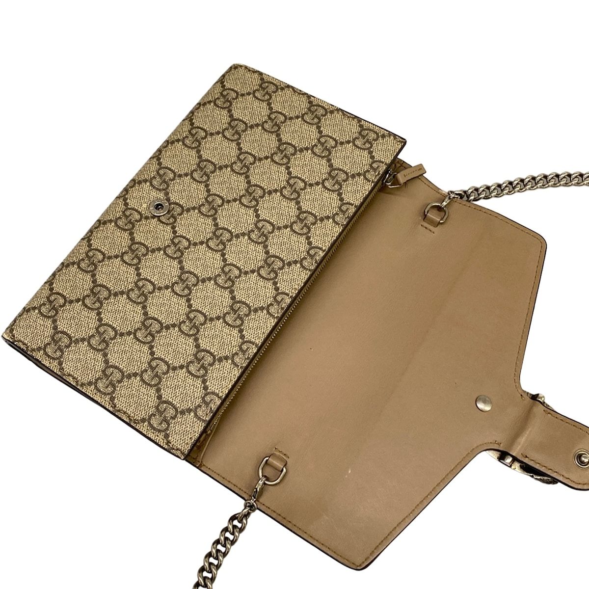 Gucci Wallet Dionysus GG Supreme Dark Brown Beige Chain Leather Shoulder Bag — view 3