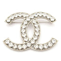 Chanel Brooch CC Logo Silver Clear