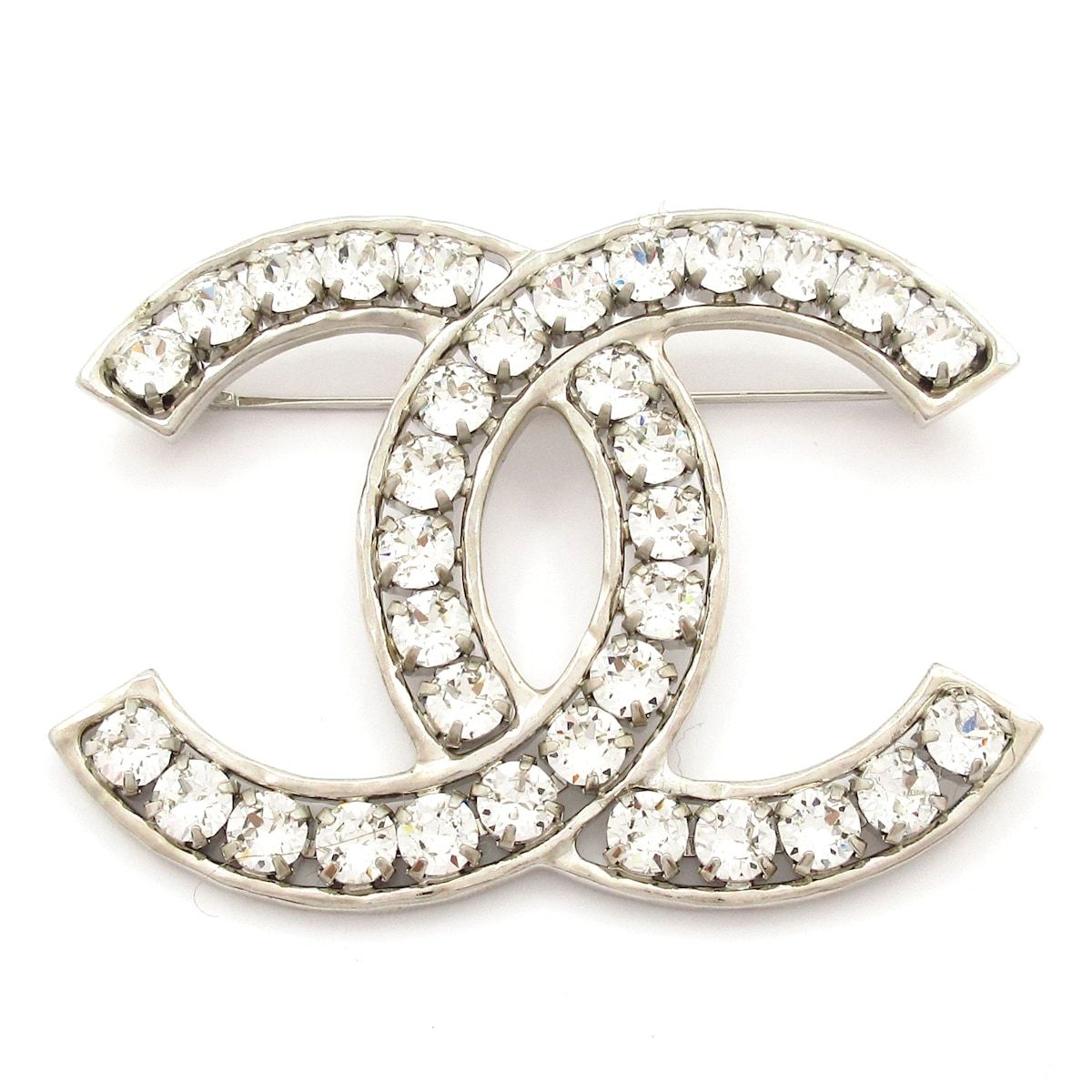 Chanel Brooch CC Logo Silver Clear