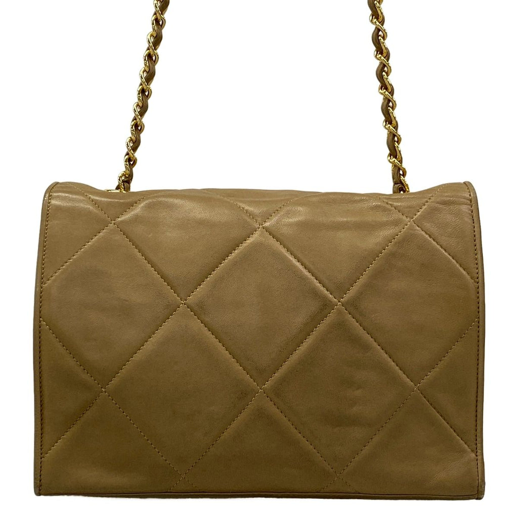Chanel Shoulder Bag Quilted Beige Chain Gold CC Logo Lambskin — view 3