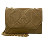 Chanel Shoulder Bag Quilted Beige Chain Gold CC Logo Lambskin