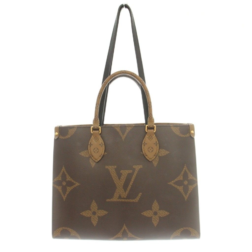 Louis Vuitton On The Go MM Monogram Giant Reverse Canvas Tote Bag Hand Double