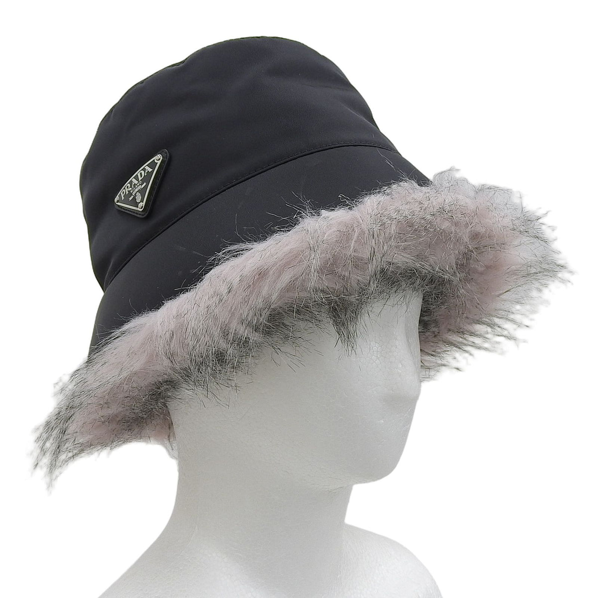Prada Fur Re-Nylon Bucket Hat Black
