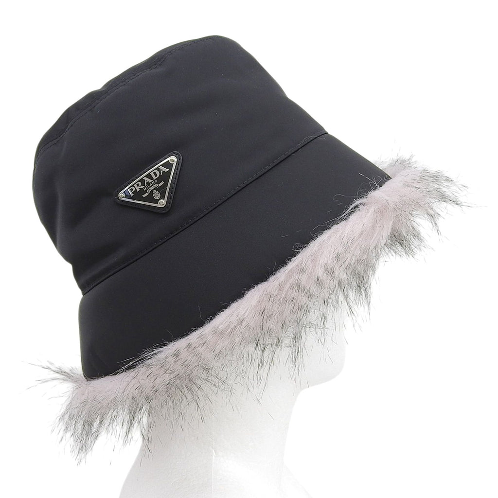 Prada Fur Re-Nylon Bucket Hat Black — view 3