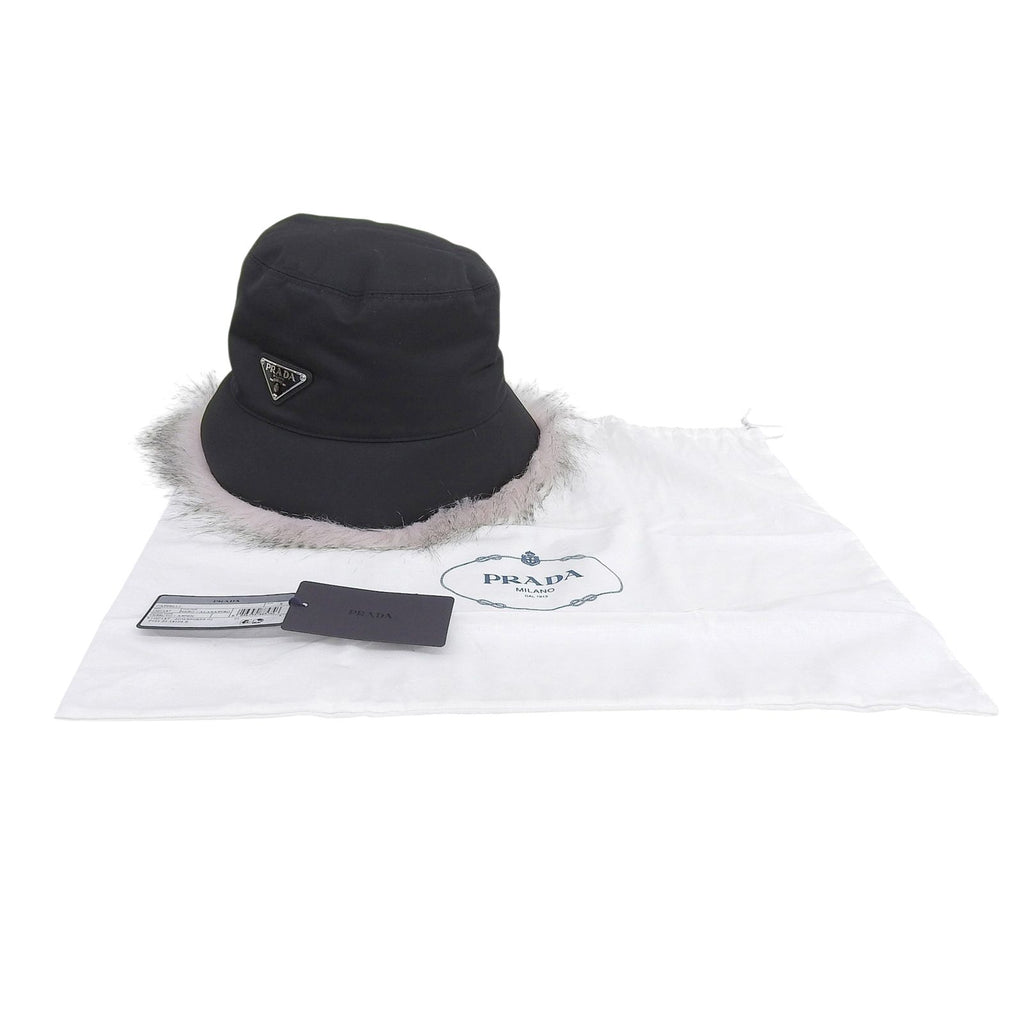 Prada Fur Re-Nylon Bucket Hat Black — view 2