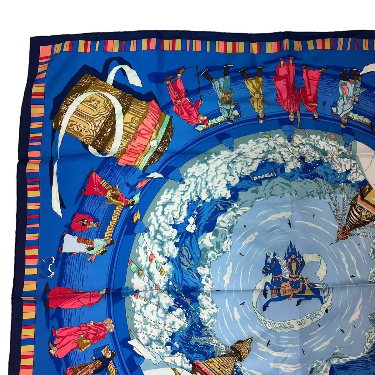 Hermes Carre 90 Scarf Silk Prieres AU Vent Prayer in the Wind Blue — view 2