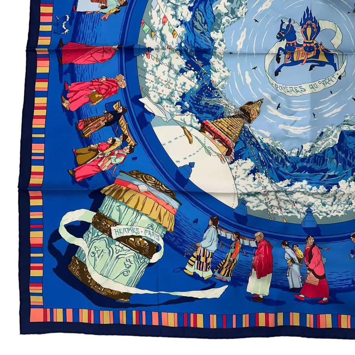 Hermes Carre 90 Scarf Silk Prieres AU Vent Prayer in the Wind Blue — view 4