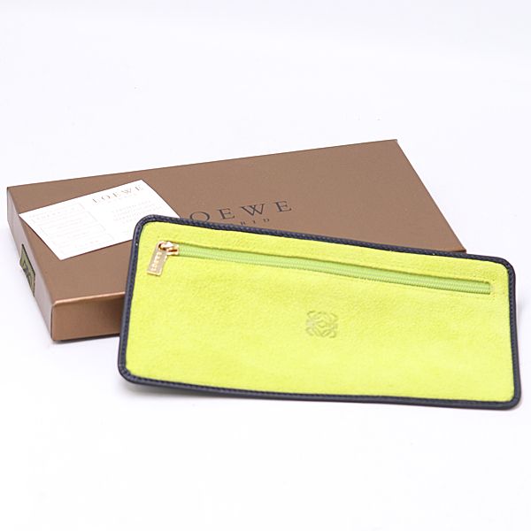 Loewe Suede Flat Pouch Lime Color Mtm