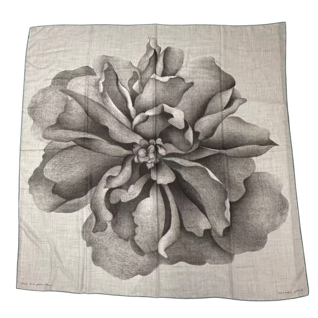 Hermes Scarf Cashmere Carre 140 Rose of Alma Une Pour Gray