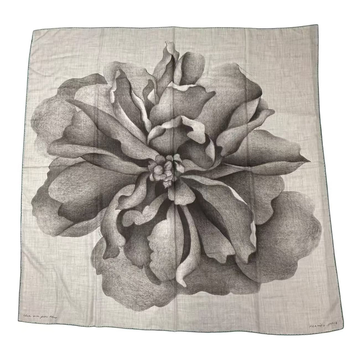 Hermes Scarf Cashmere Carre 140 Rose of Alma Une Pour Gray