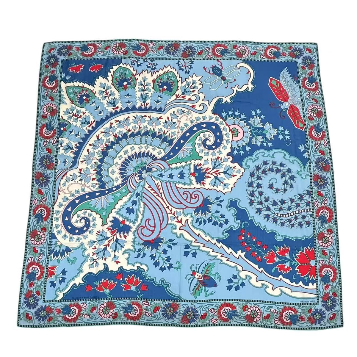 Hermes Scarf Cashmere Carre 140 Paisley From Blue