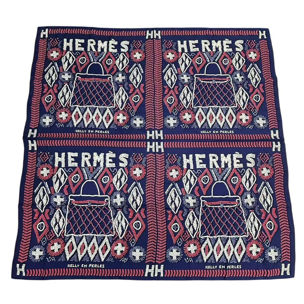 Hermes Scarf Silk Carre 140 Kelly en Perles Navy