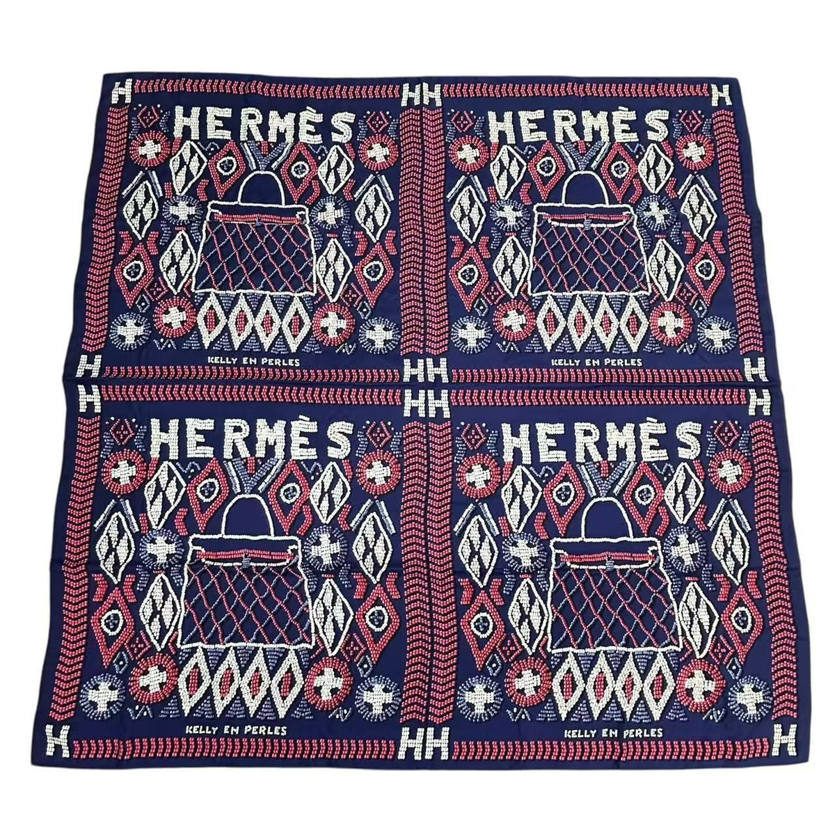 Hermes Scarf Silk Carre 140 Kelly en Perles Navy