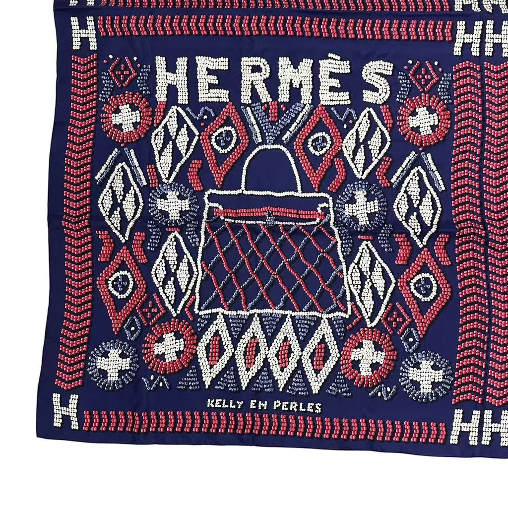 Hermes Scarf Silk Carre 140 Kelly en Perles Navy — view 4