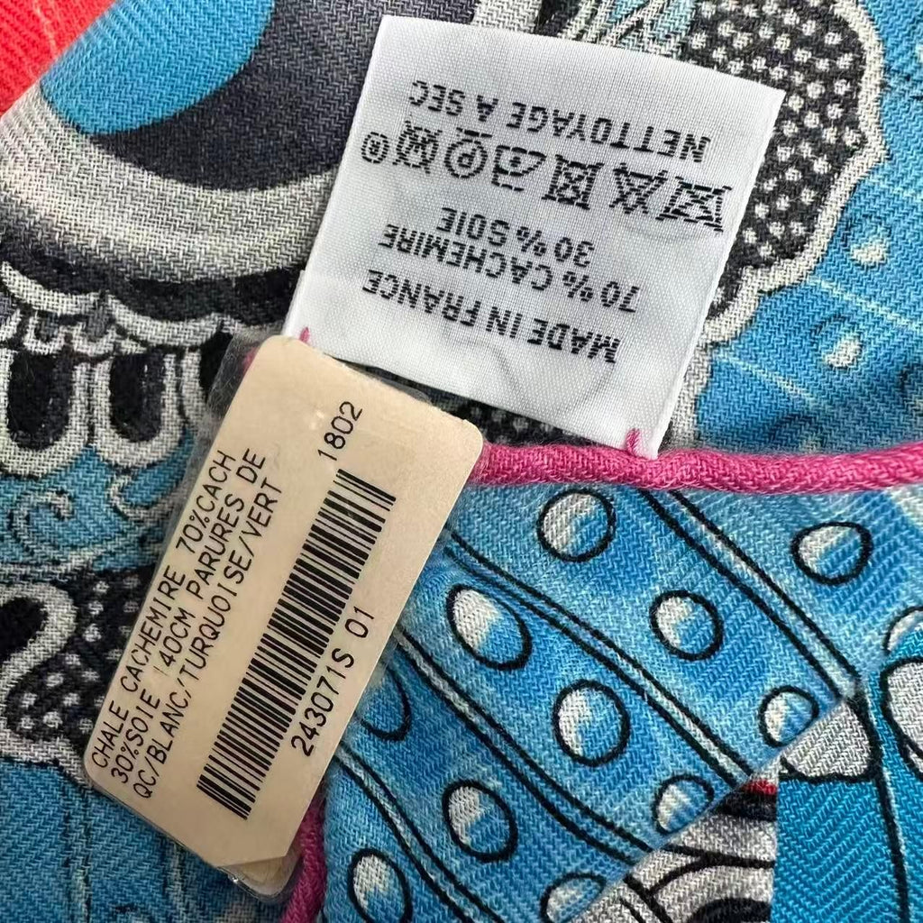 Hermes Carre 140 Scarf Cashmere Large Parures de Samourais Samurai Armor Blue — view 8