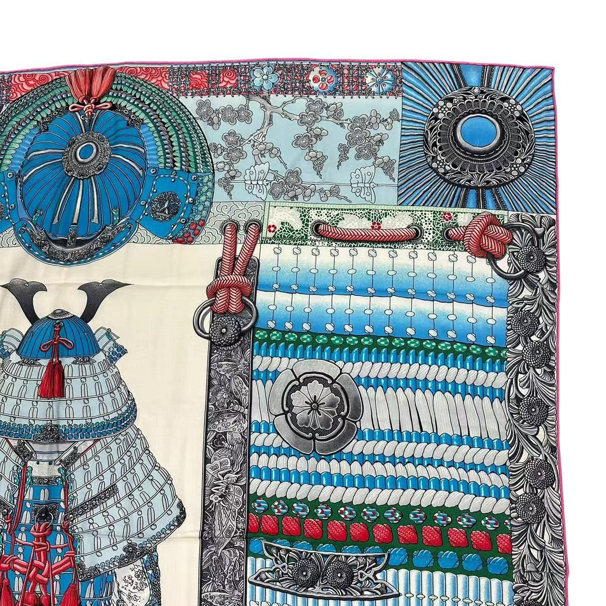 Hermes Carre 140 Scarf Cashmere Large Parures de Samourais Samurai Armor Blue — view 4