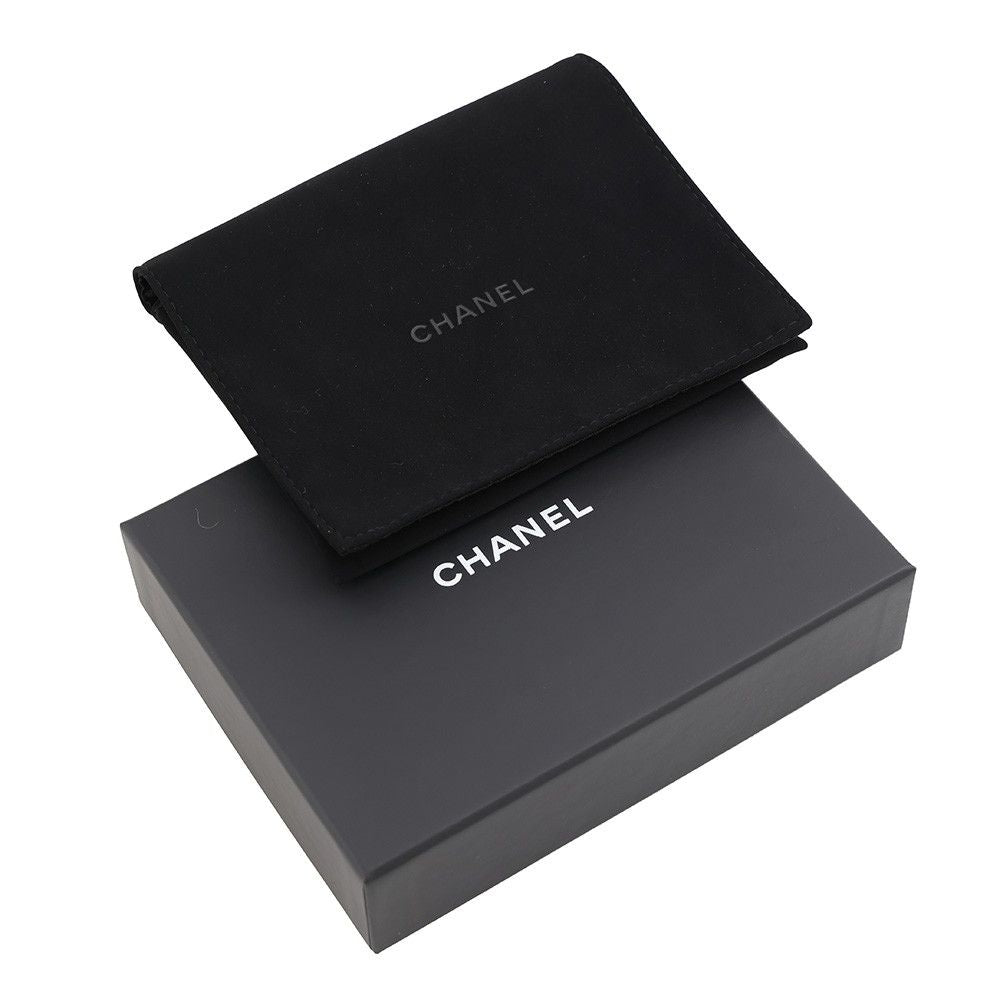 Chanel Coin Purse Quilted CC Logo Coral Red Caviar Leather Wallet Black — view 8