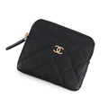 Chanel Coin Purse Quilted CC Logo Coral Red Caviar Leather Wallet Black