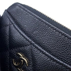 Chanel Coin Purse Quilted CC Logo Coral Red Caviar Leather Wallet Black — view 5