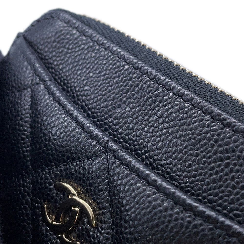 Chanel Coin Purse Quilted CC Logo Coral Red Caviar Leather Wallet Black — view 5