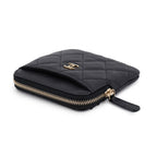 Chanel Coin Purse Quilted CC Logo Coral Red Caviar Leather Wallet Black — view 2