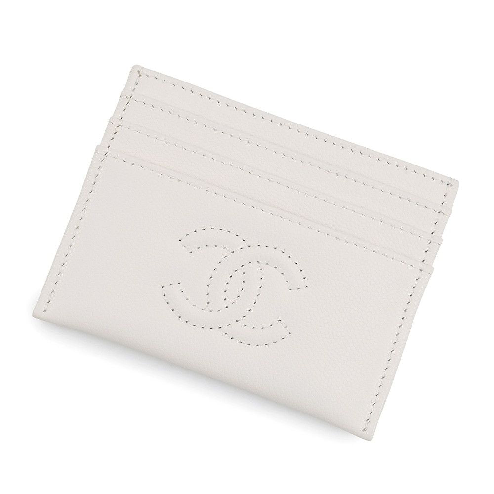 Chanel Card Case 24/ Metiers D'art Collection CC Logo Caviar Leather White