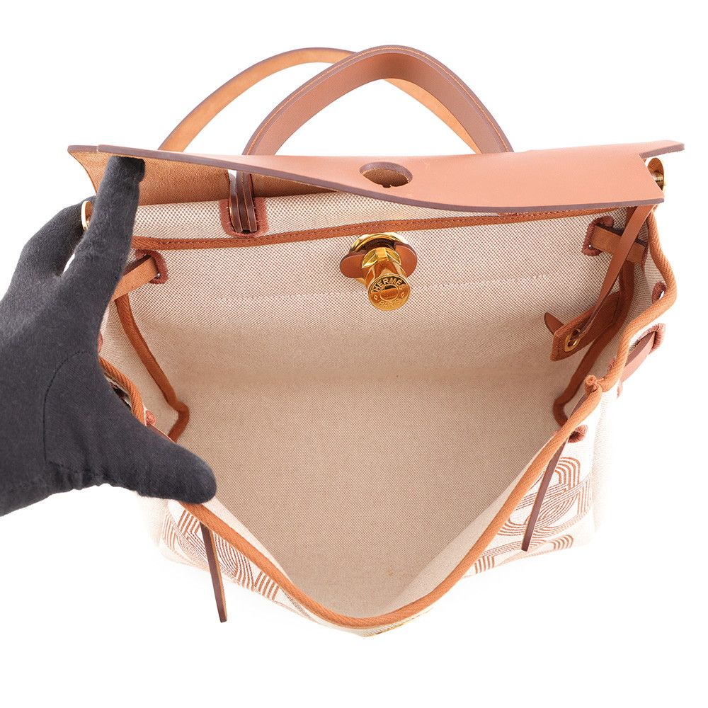 Hermes Herbag Zip PM Retourne Fauve Ecru Beige Gold Toile H Vache Hunter Handbag — view 5