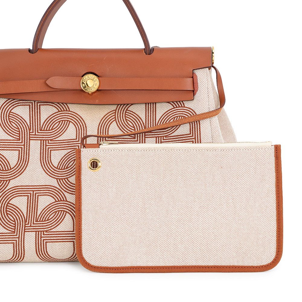 Hermes Herbag Zip PM Retourne Fauve Ecru Beige Gold Toile H Vache Hunter Handbag — view 6