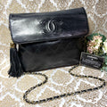 Chanel Vintage Quilted CC Logo Fringe Black