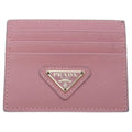 Prada Saffiano Triang Triangle Logo Leather Card Case Pink