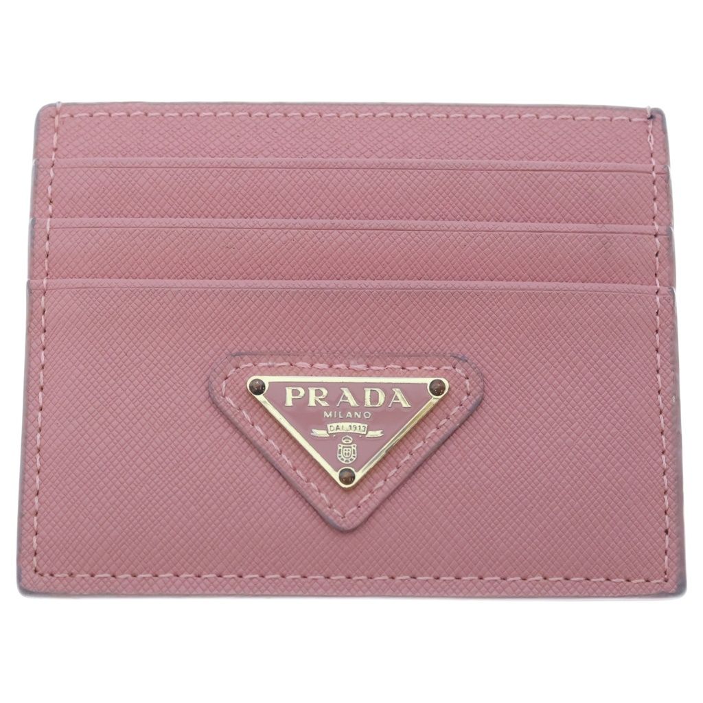 Prada Saffiano Triang Triangle Logo Leather Card Case Pink