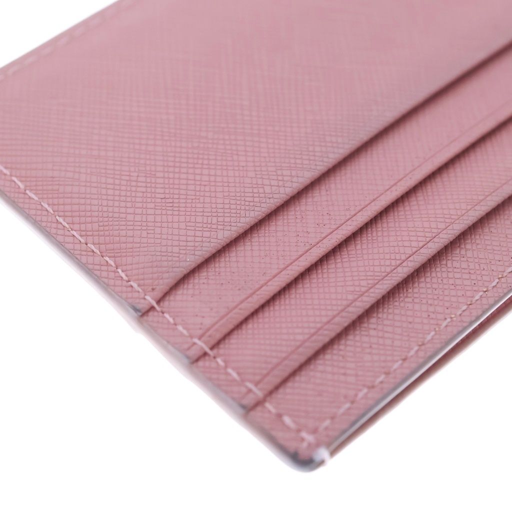 Prada Saffiano Triang Triangle Logo Leather Card Case Pink — view 6